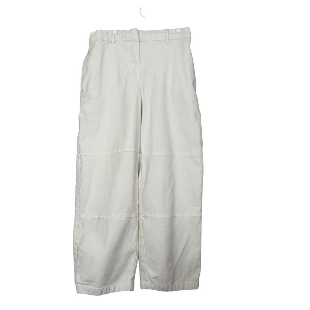 Wilfred Free Aritzia White Wide Leg Utility Pants High Waisted Seam Detail Sz 8
